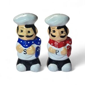Italian Chef Salt and Pepper Shakers - Red & Blue Ceramic Set